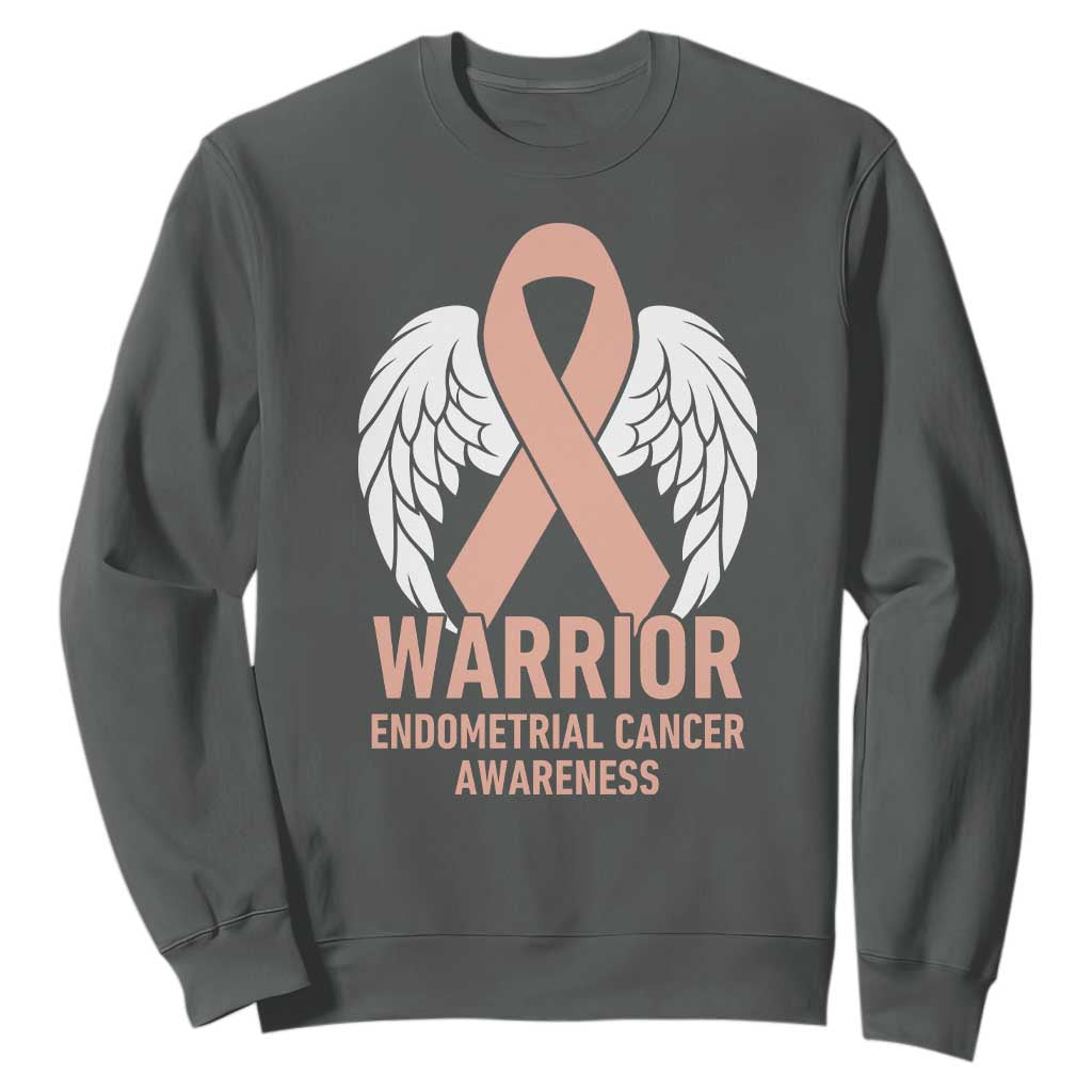 Endometrial Cancer Warrior Sweatshirt Peach Ribbon Angel Wings Support