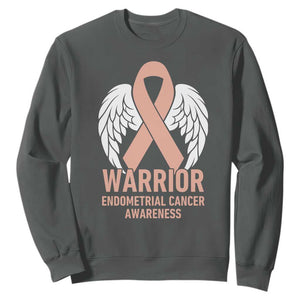 Endometrial Cancer Warrior Sweatshirt Peach Ribbon Angel Wings Support