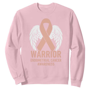 Endometrial Cancer Warrior Sweatshirt Peach Ribbon Angel Wings Support