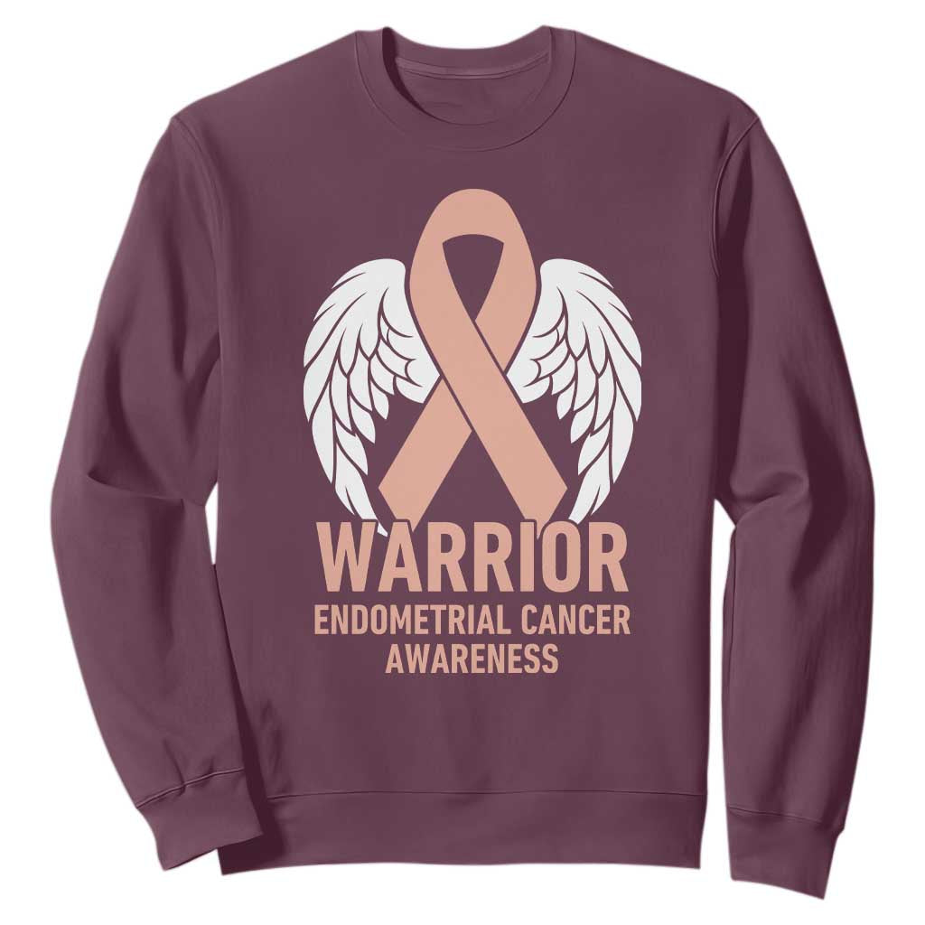 Endometrial Cancer Warrior Sweatshirt Peach Ribbon Angel Wings Support