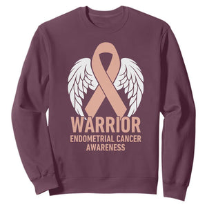 Endometrial Cancer Warrior Sweatshirt Peach Ribbon Angel Wings Support