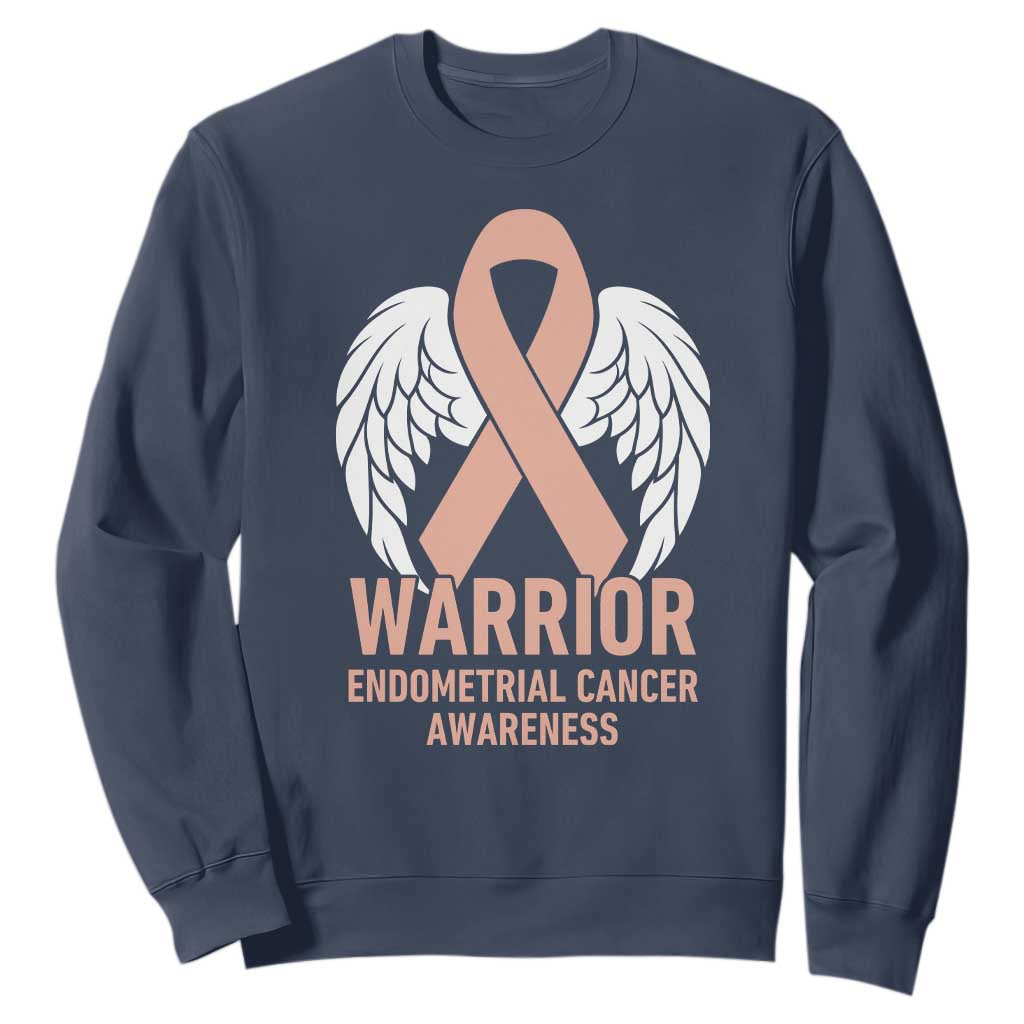 Endometrial Cancer Warrior Sweatshirt Peach Ribbon Angel Wings Support