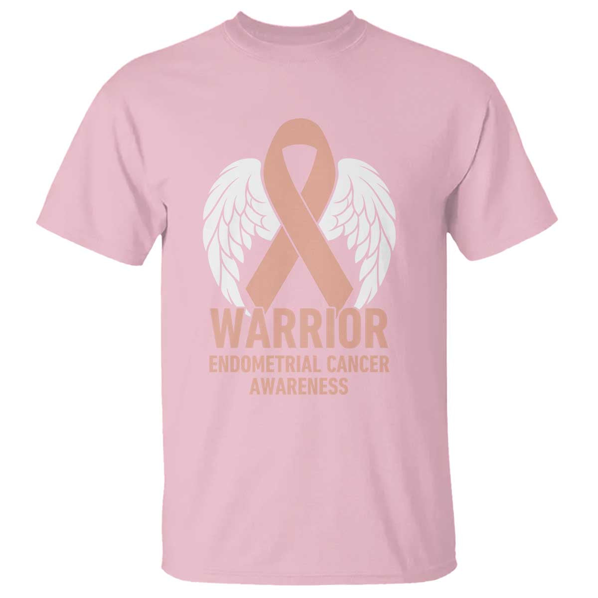 Endometrial Cancer Warrior T Shirt Peach Ribbon Angel Wings Support