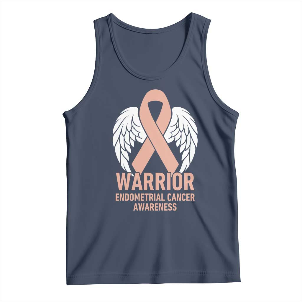 Endometrial Cancer Warrior Tank Top Peach Ribbon Angel Wings Support
