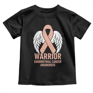 Endometrial Cancer Warrior Toddler T Shirt Peach Ribbon Angel Wings Support