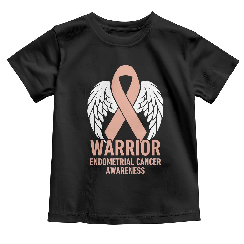 Endometrial Cancer Warrior Toddler T Shirt Peach Ribbon Angel Wings Support TS12 Black Print Your Wear