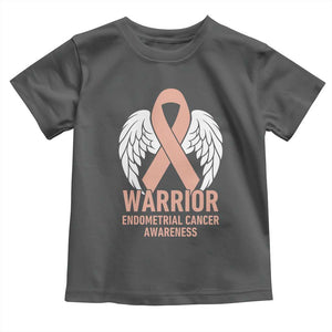 Endometrial Cancer Warrior Toddler T Shirt Peach Ribbon Angel Wings Support