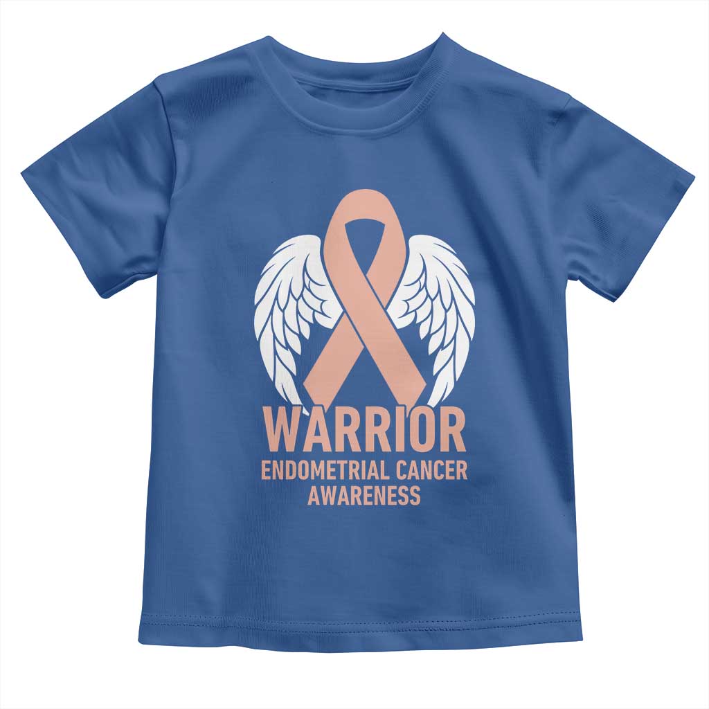Endometrial Cancer Warrior Toddler T Shirt Peach Ribbon Angel Wings Support