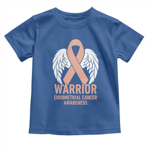 Endometrial Cancer Warrior Toddler T Shirt Peach Ribbon Angel Wings Support