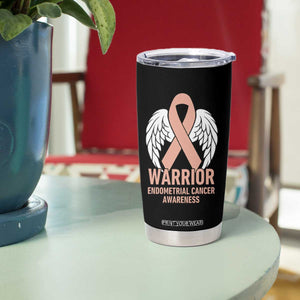 Endometrial Cancer Warrior Tumbler Cup Peach Ribbon Angel Wings Support