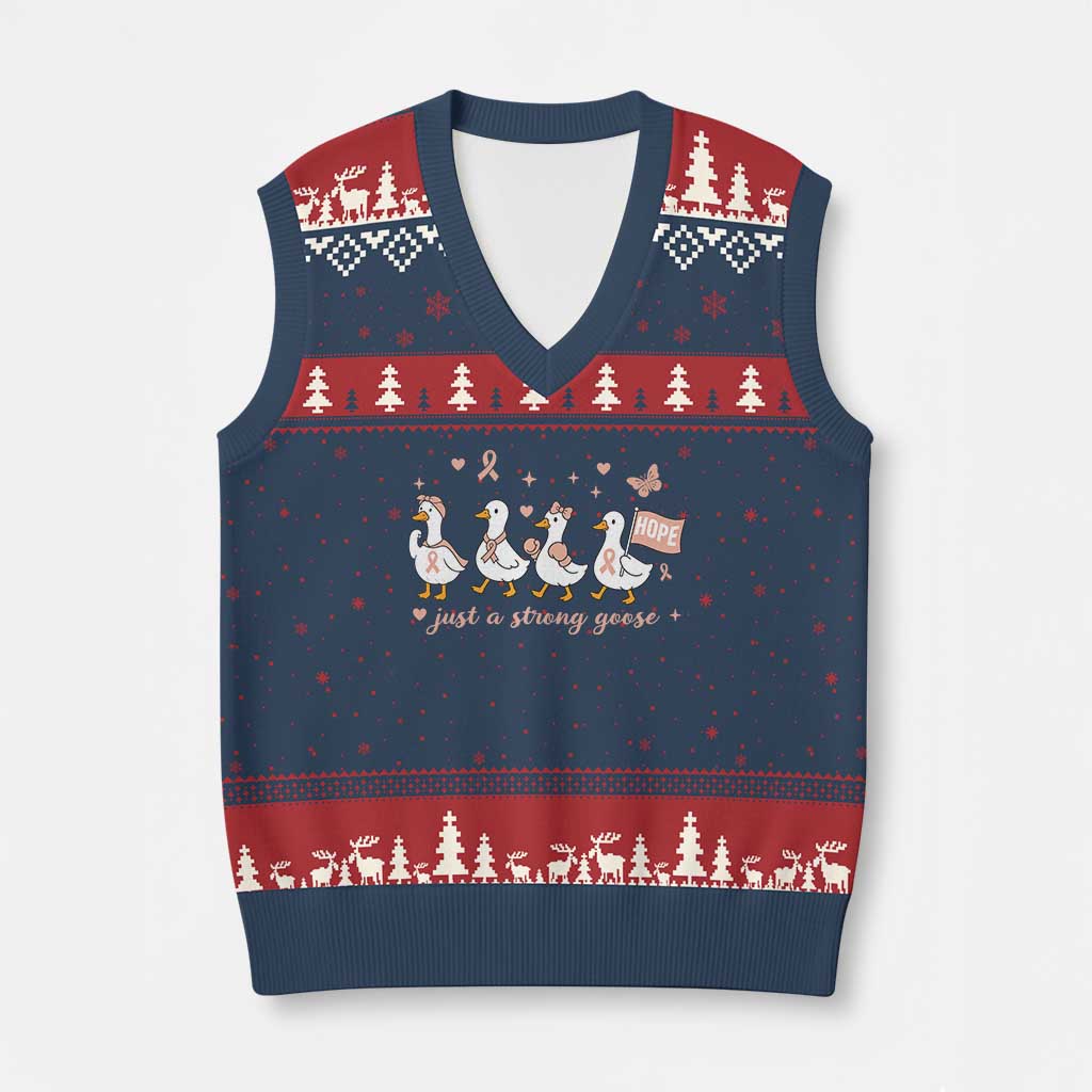 Funny Endometrial Cancer Goose V-Neck Knit Sweater Vest Just A Strong Goose TS12 Navy Red Print Your Wear