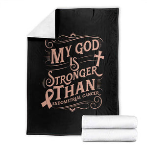 Christian Faith Peach Ribbon Throw Blanket My God Is Stronger Than Endometrial Cancer