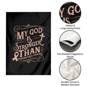 Christian Faith Peach Ribbon Garden Flag My God Is Stronger Than Endometrial Cancer