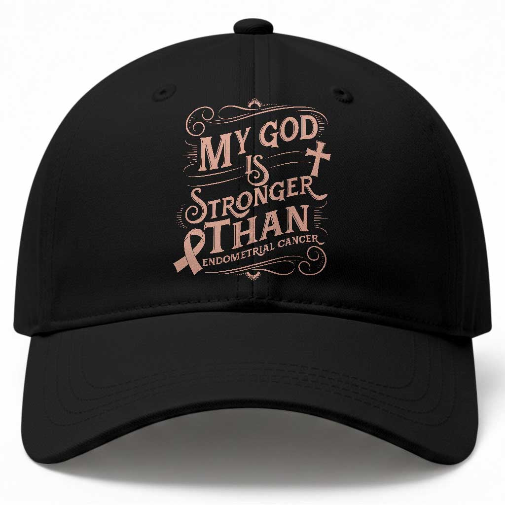 Christian Faith Peach Ribbon Baseball Cap My God Is Stronger Than Endometrial Cancer