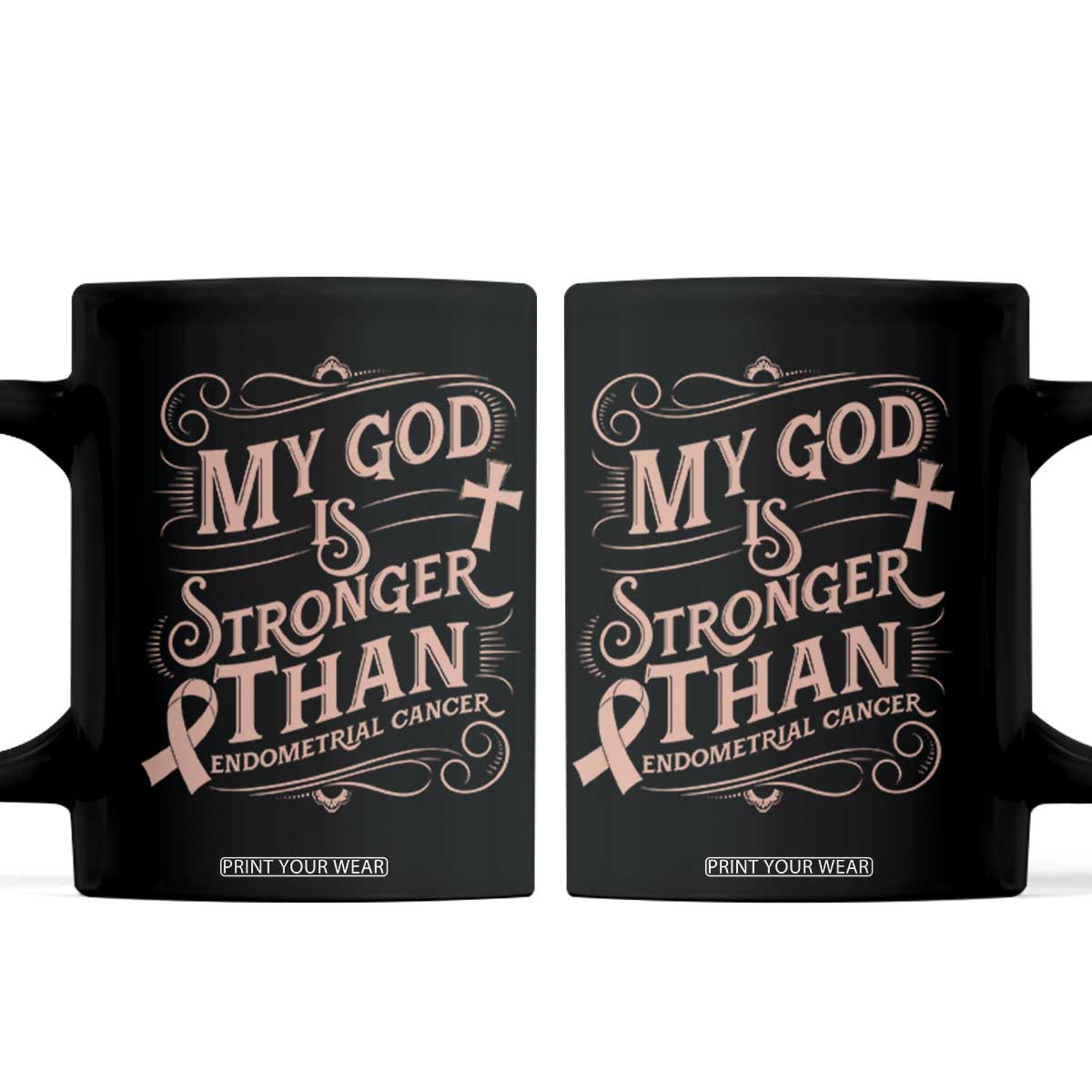 Christian Faith Peach Ribbon Coffee Mug My God Is Stronger Than Endometrial Cancer