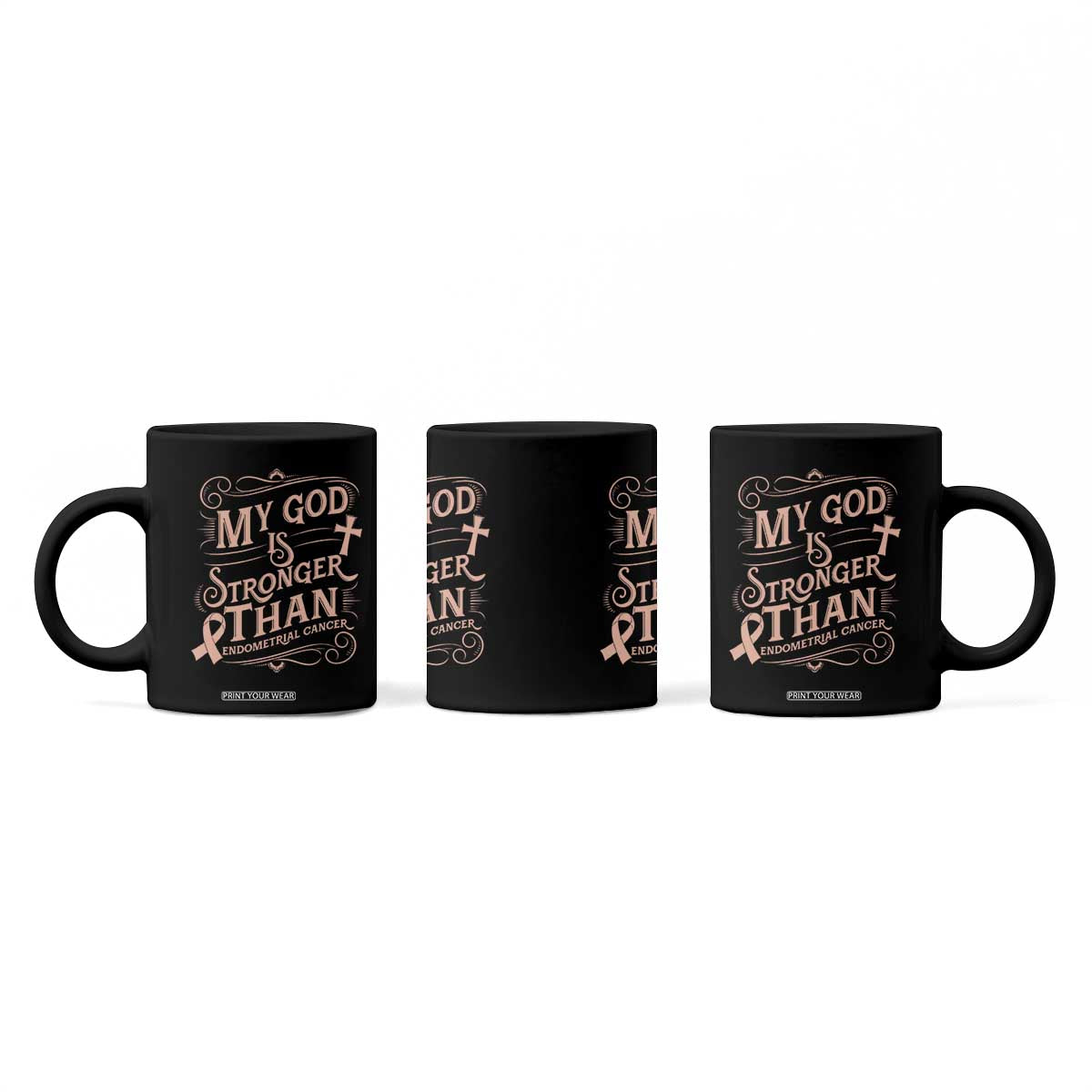 Christian Faith Peach Ribbon Coffee Mug My God Is Stronger Than Endometrial Cancer