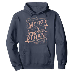 Christian Faith Peach Ribbon Hoodie My God Is Stronger Than Endometrial Cancer