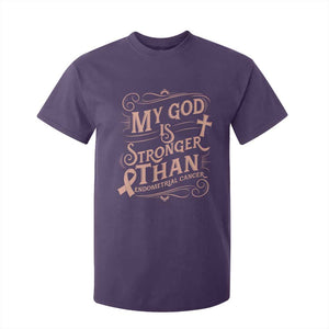 Christian Faith Peach Ribbon T Shirt For Kid My God Is Stronger Than Endometrial Cancer