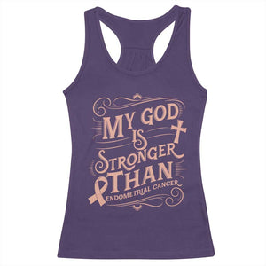 Christian Faith Peach Ribbon Racerback Tank Top My God Is Stronger Than Endometrial Cancer