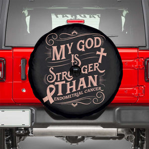 Christian Faith Peach Ribbon Spare Tire Cover My God Is Stronger Than Endometrial Cancer