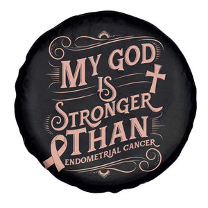 Christian Faith Peach Ribbon Spare Tire Cover My God Is Stronger Than Endometrial Cancer