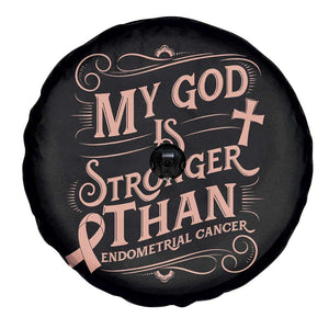 Christian Faith Peach Ribbon Spare Tire Cover My God Is Stronger Than Endometrial Cancer
