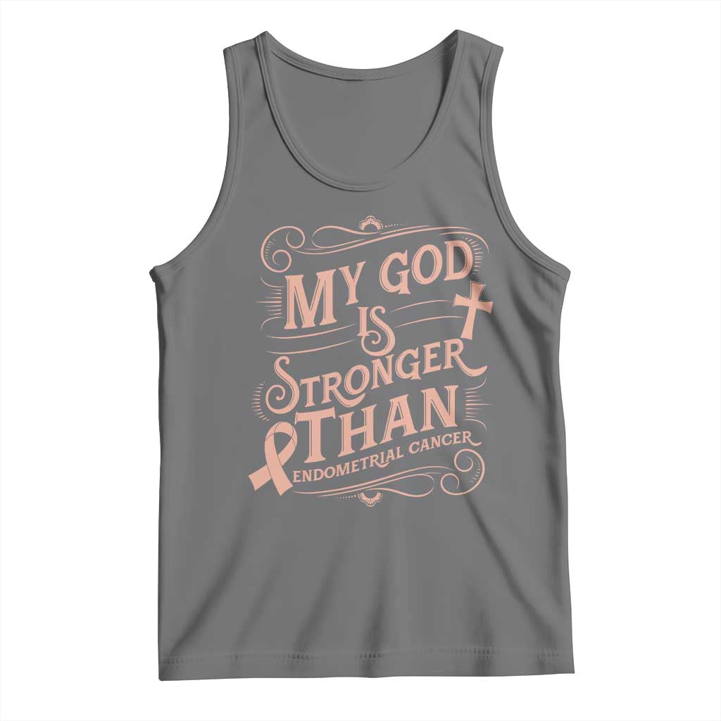 Christian Faith Peach Ribbon Tank Top My God Is Stronger Than Endometrial Cancer