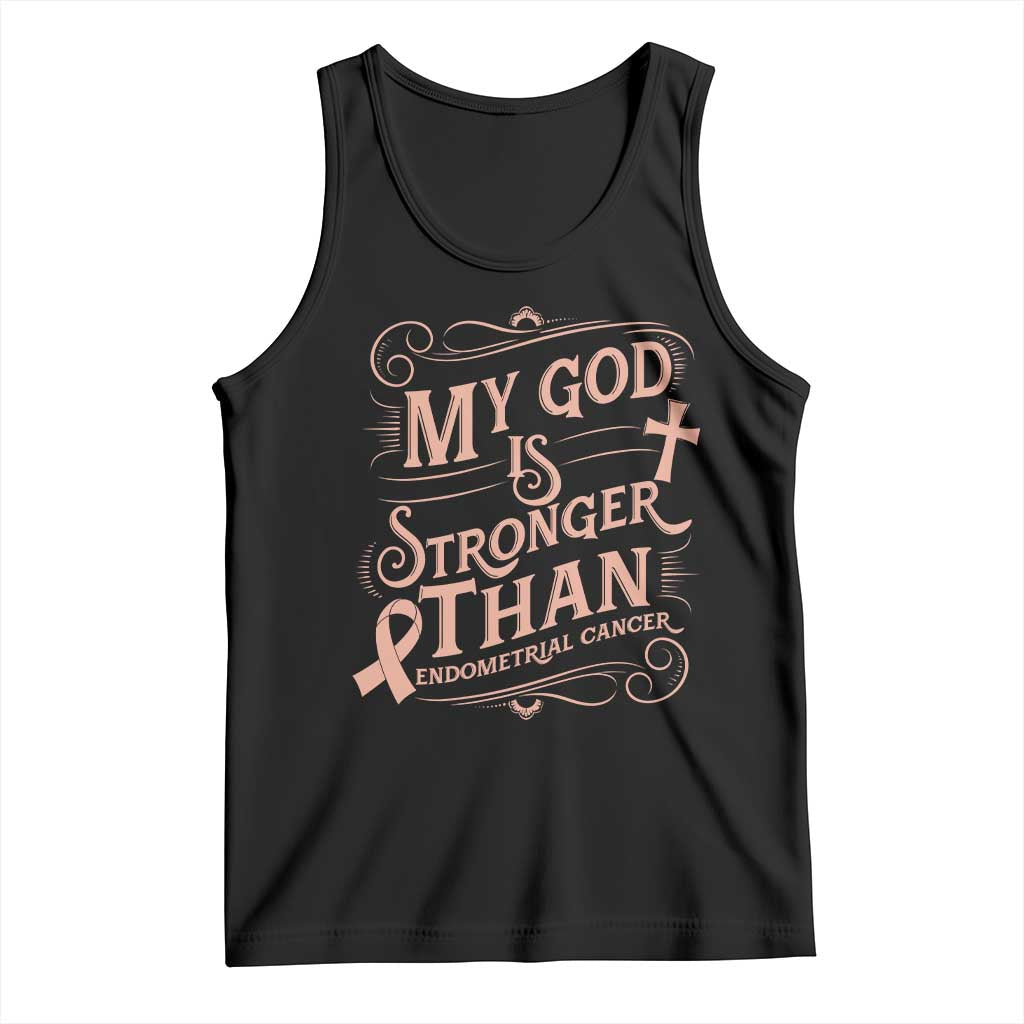 Christian Faith Peach Ribbon Tank Top My God Is Stronger Than Endometrial Cancer