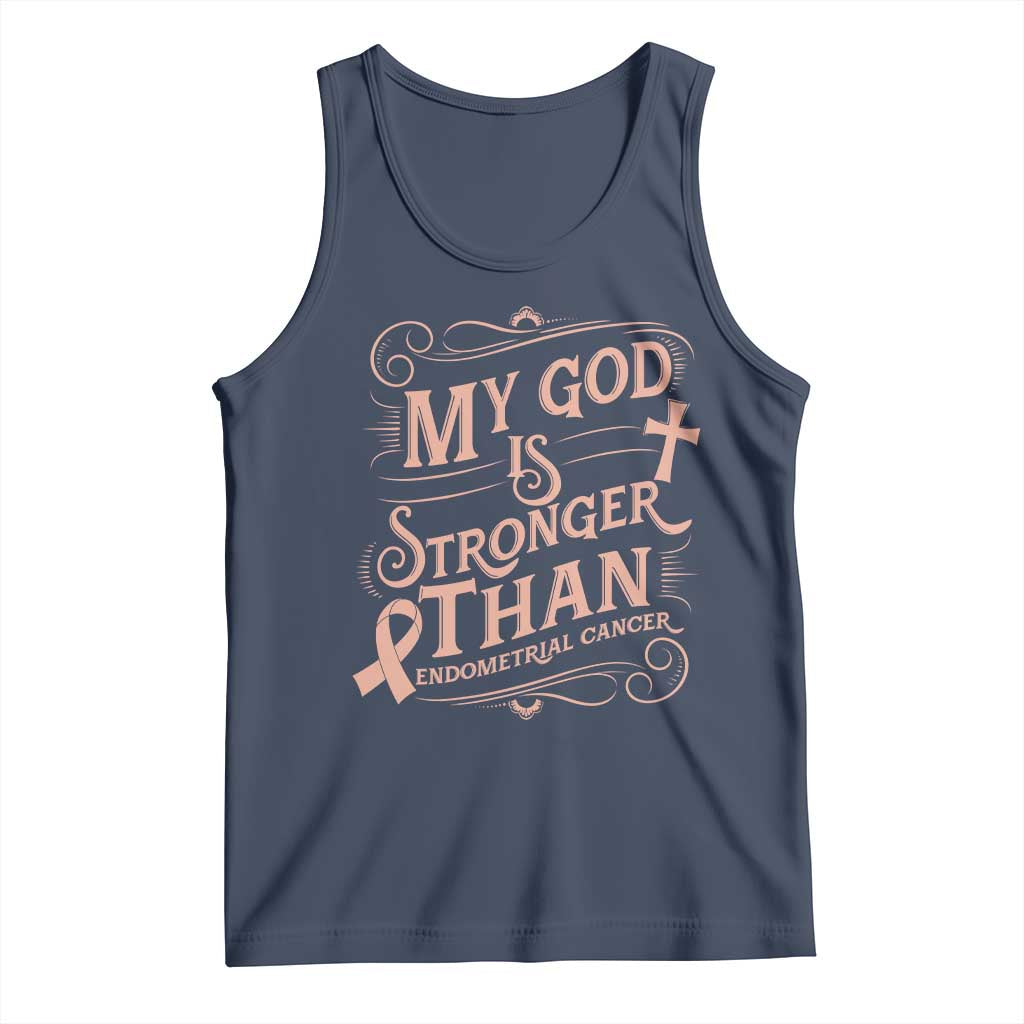 Christian Faith Peach Ribbon Tank Top My God Is Stronger Than Endometrial Cancer