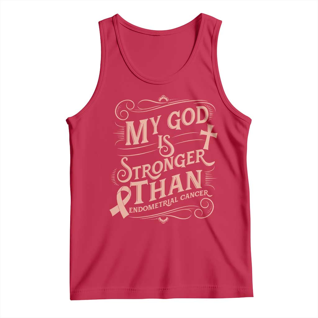 Christian Faith Peach Ribbon Tank Top My God Is Stronger Than Endometrial Cancer