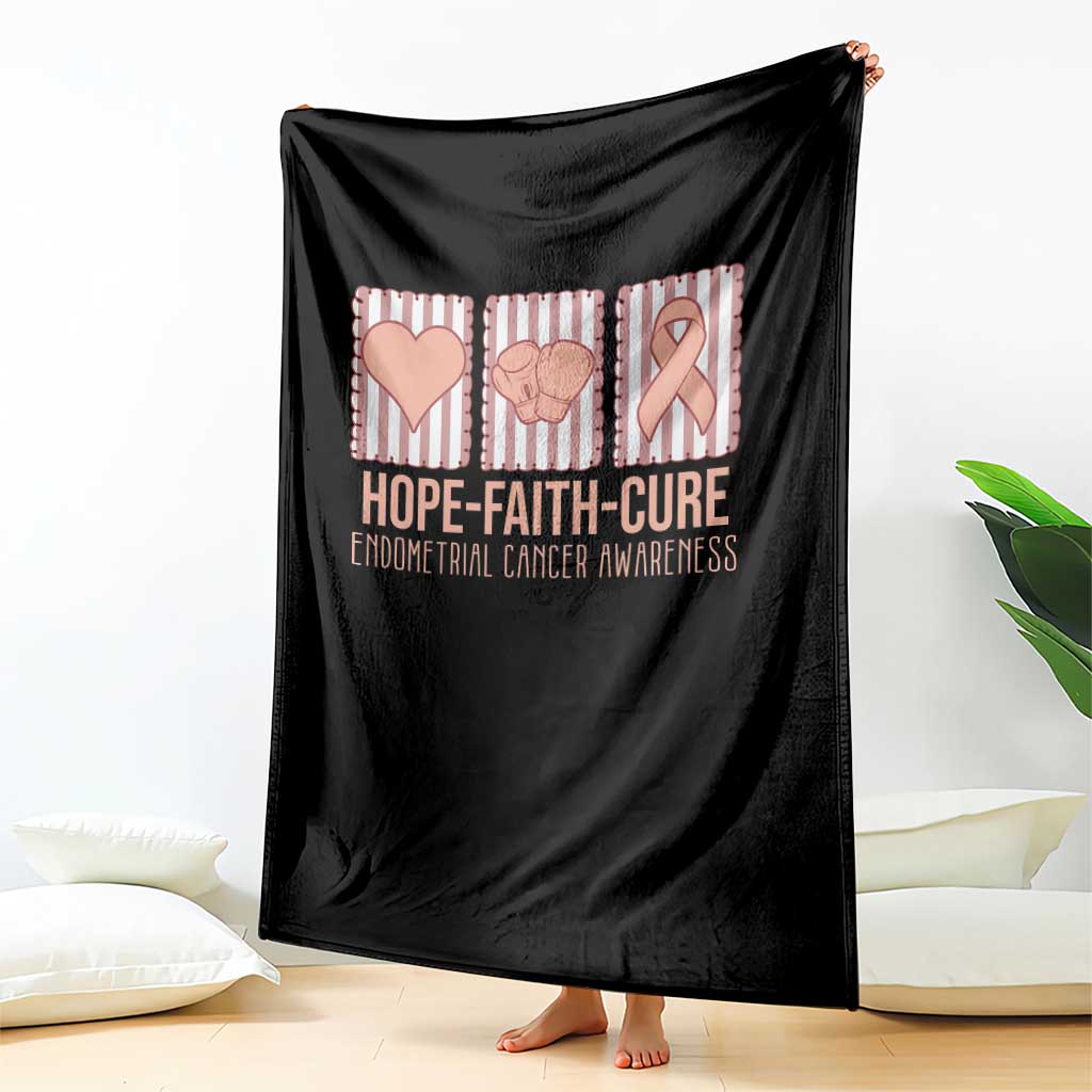 Endometrial Cancer Awareness Throw Blanket Hope Faith Cure Peach Ribbon