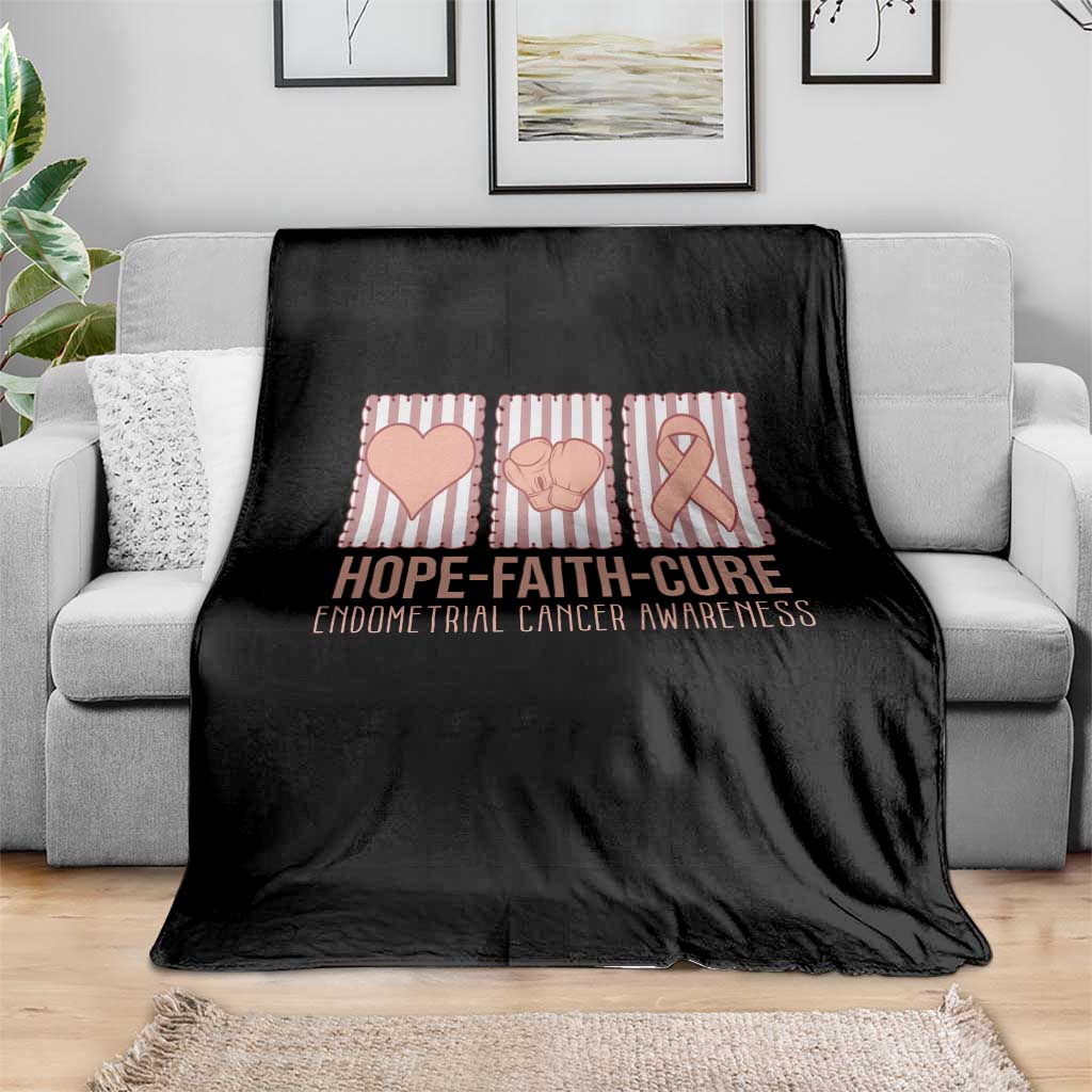 Endometrial Cancer Awareness Throw Blanket Hope Faith Cure Peach Ribbon