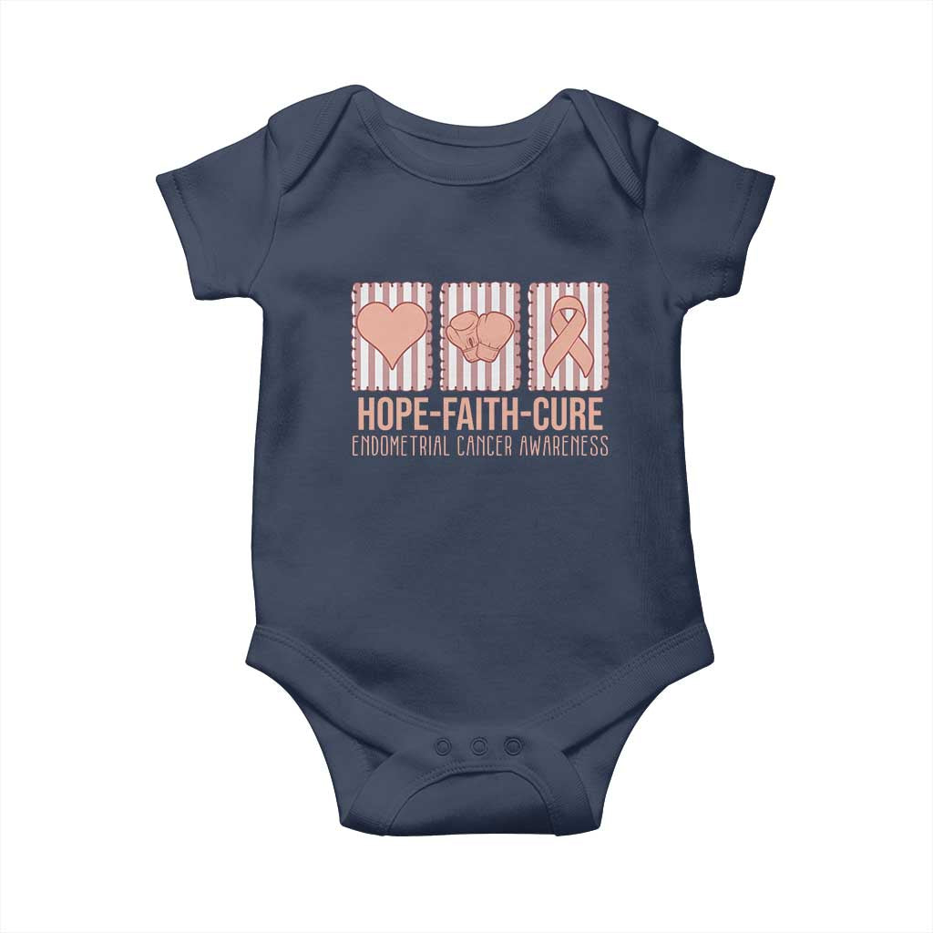 Endometrial Cancer Awareness Baby Onesie Hope Faith Cure Peach Ribbon