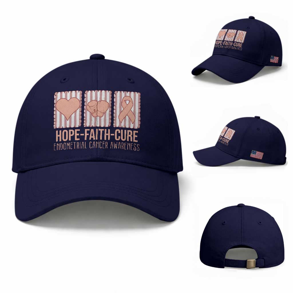 Endometrial Cancer Awareness Baseball Cap Hope Faith Cure Peach Ribbon