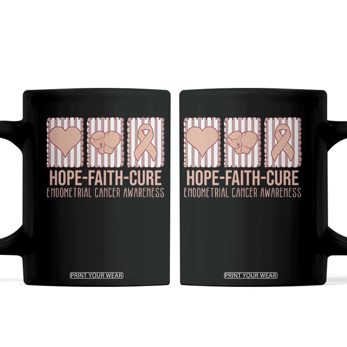 Endometrial Cancer Awareness Coffee Mug Hope Faith Cure Peach Ribbon
