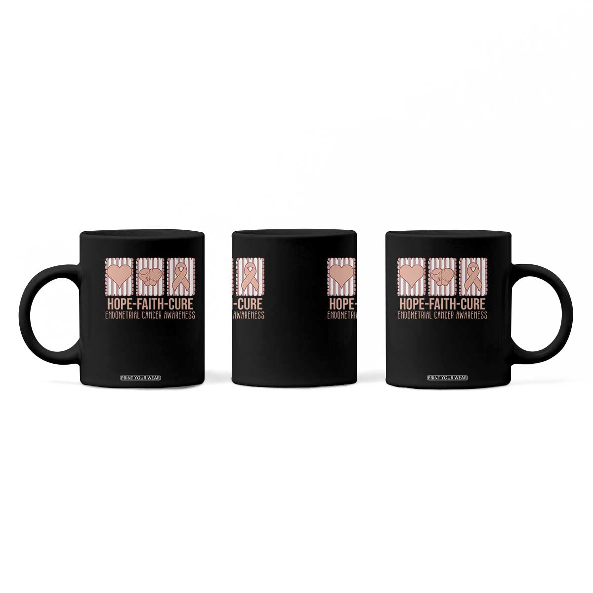 Endometrial Cancer Awareness Coffee Mug Hope Faith Cure Peach Ribbon