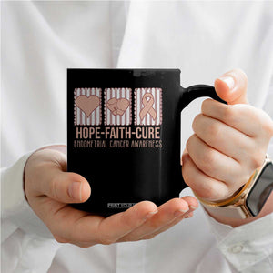 Endometrial Cancer Awareness Coffee Mug Hope Faith Cure Peach Ribbon