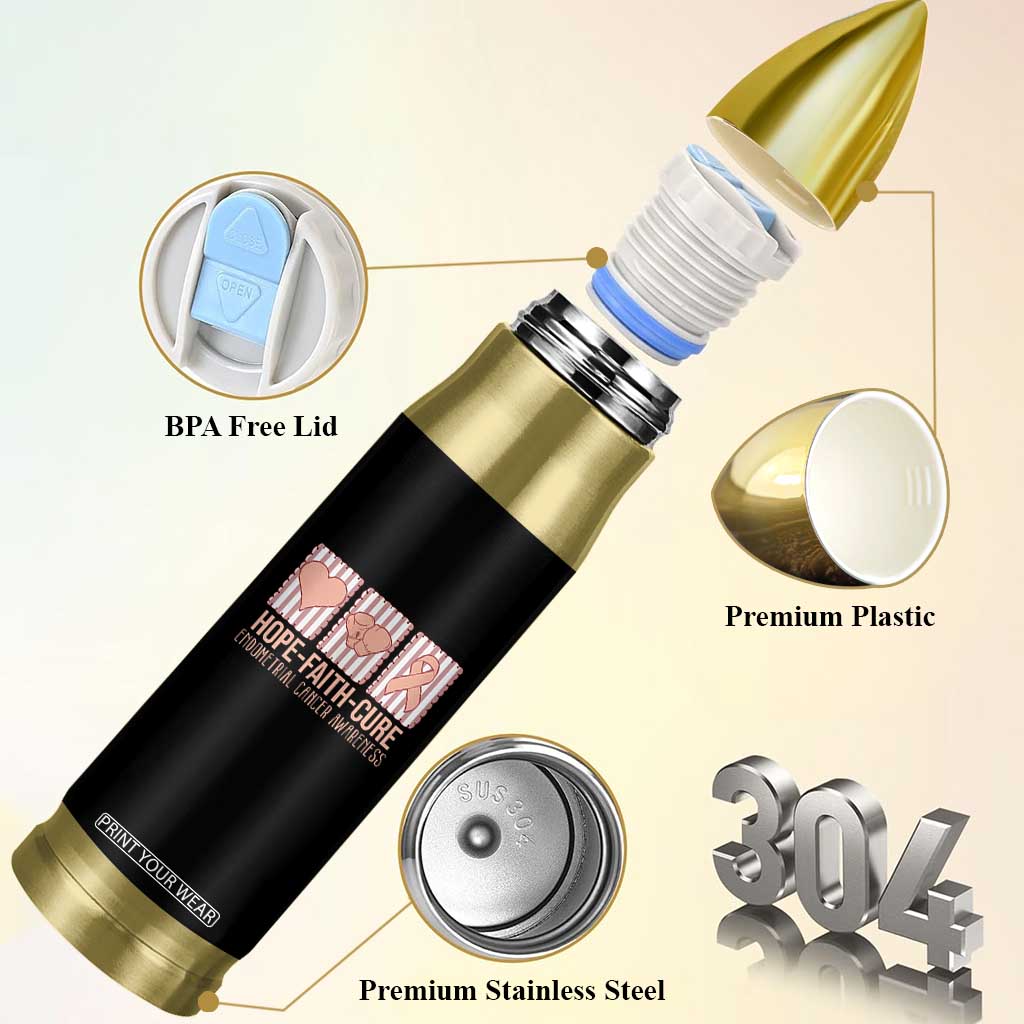 Endometrial Cancer Awareness Bullet Tumbler Hope Faith Cure Peach Ribbon