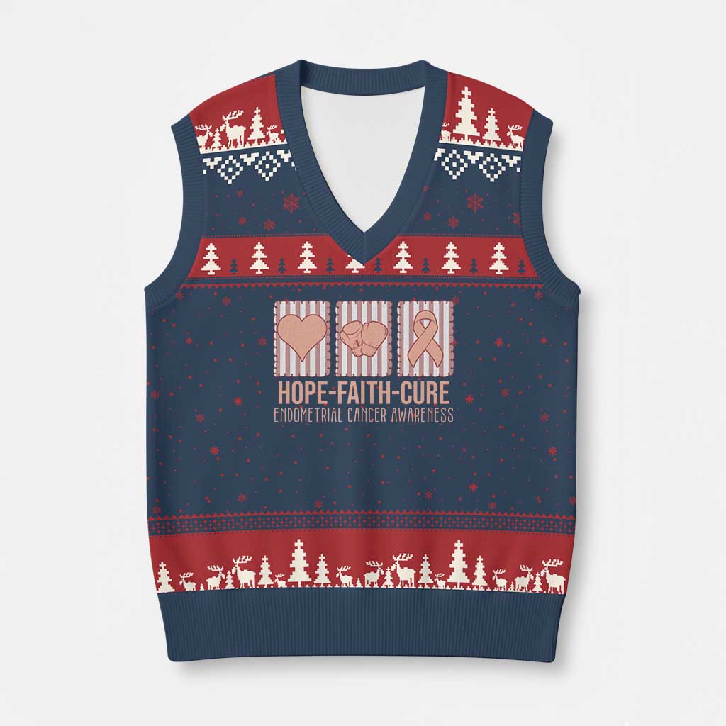 Endometrial Cancer Awareness V-Neck Knit Sweater Vest Hope Faith Cure Peach Ribbon