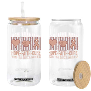 Endometrial Cancer Awareness Glass Can Hope Faith Cure Peach Ribbon