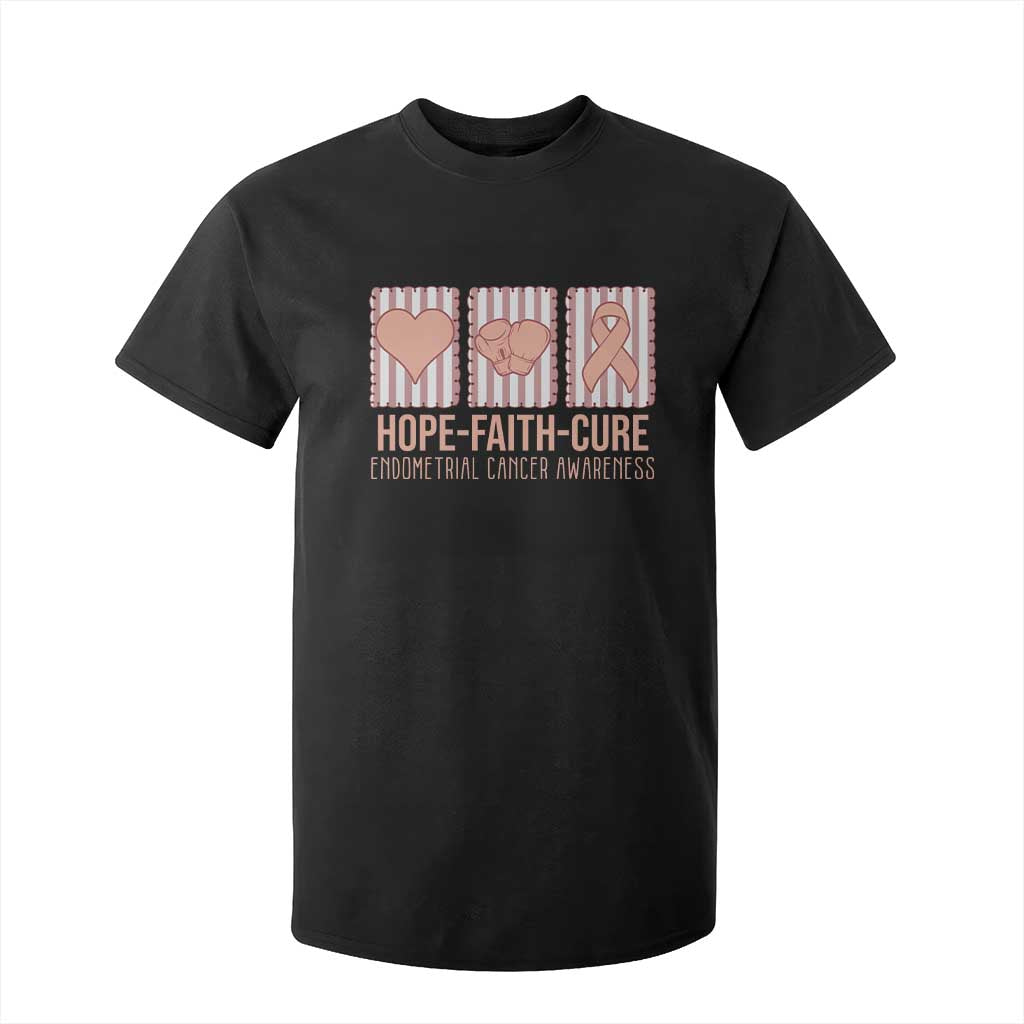 Endometrial Cancer Awareness T Shirt For Kid Hope Faith Cure Peach Ribbon