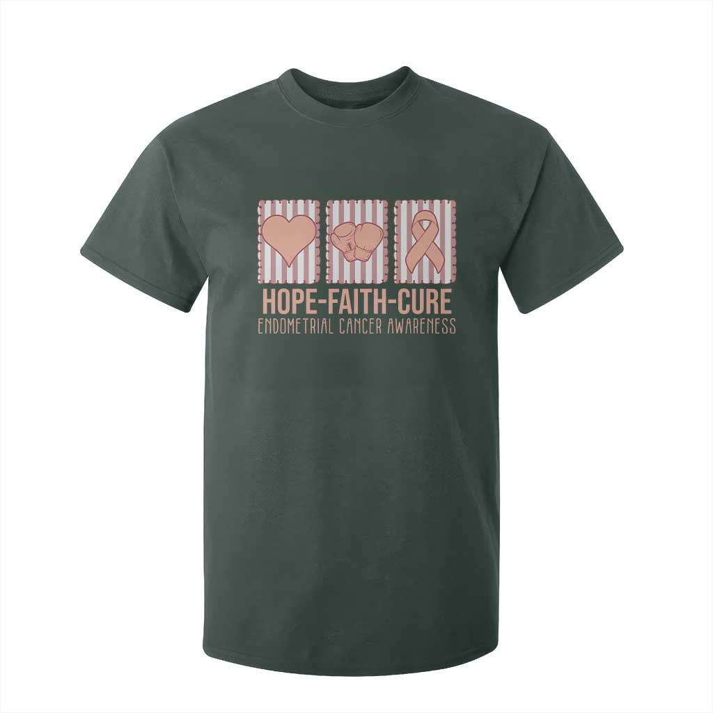 Endometrial Cancer Awareness T Shirt For Kid Hope Faith Cure Peach Ribbon