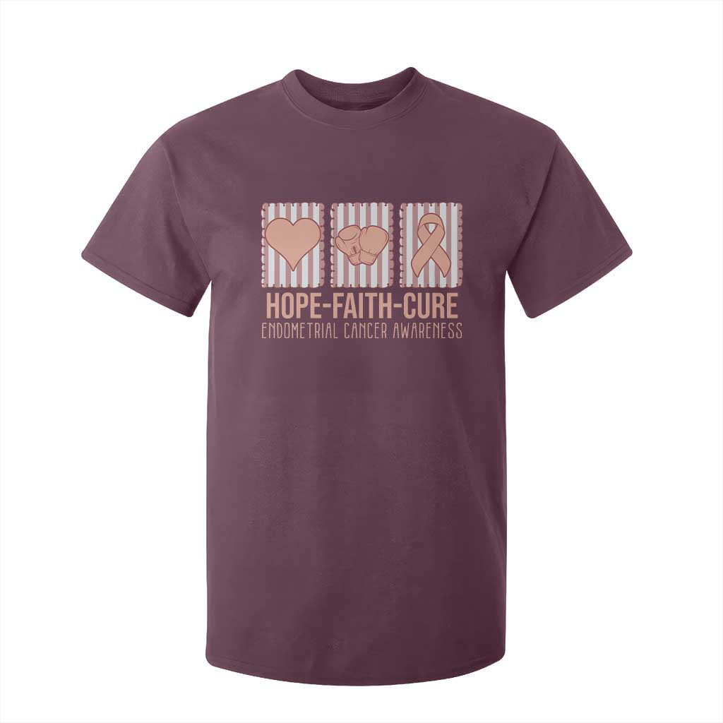 Endometrial Cancer Awareness T Shirt For Kid Hope Faith Cure Peach Ribbon
