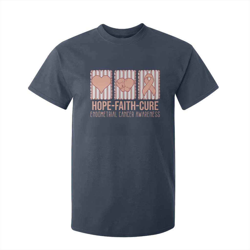 Endometrial Cancer Awareness T Shirt For Kid Hope Faith Cure Peach Ribbon