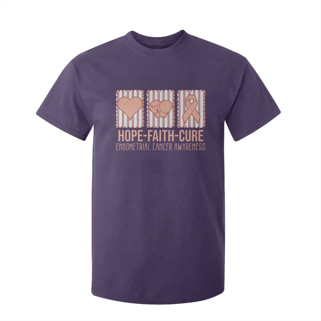 Endometrial Cancer Awareness T Shirt For Kid Hope Faith Cure Peach Ribbon