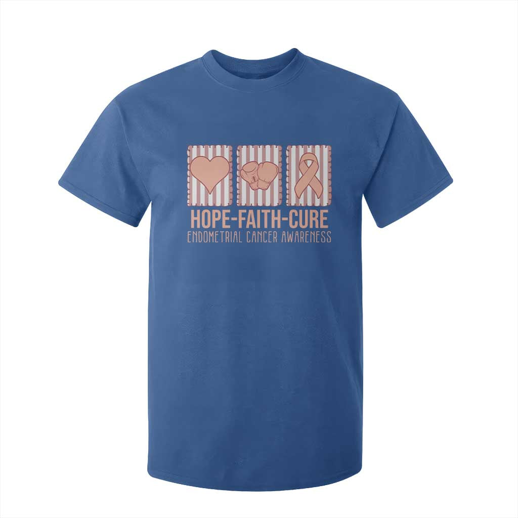 Endometrial Cancer Awareness T Shirt For Kid Hope Faith Cure Peach Ribbon