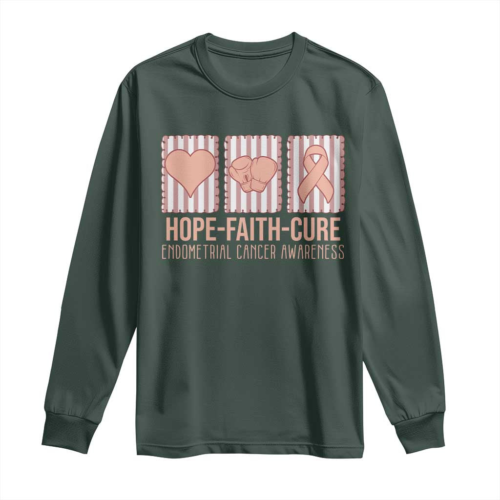 Endometrial Cancer Awareness Long Sleeve Shirt Hope Faith Cure Peach Ribbon