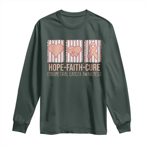 Endometrial Cancer Awareness Long Sleeve Shirt Hope Faith Cure Peach Ribbon