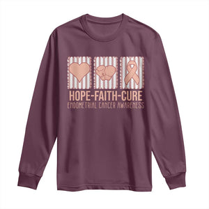 Endometrial Cancer Awareness Long Sleeve Shirt Hope Faith Cure Peach Ribbon