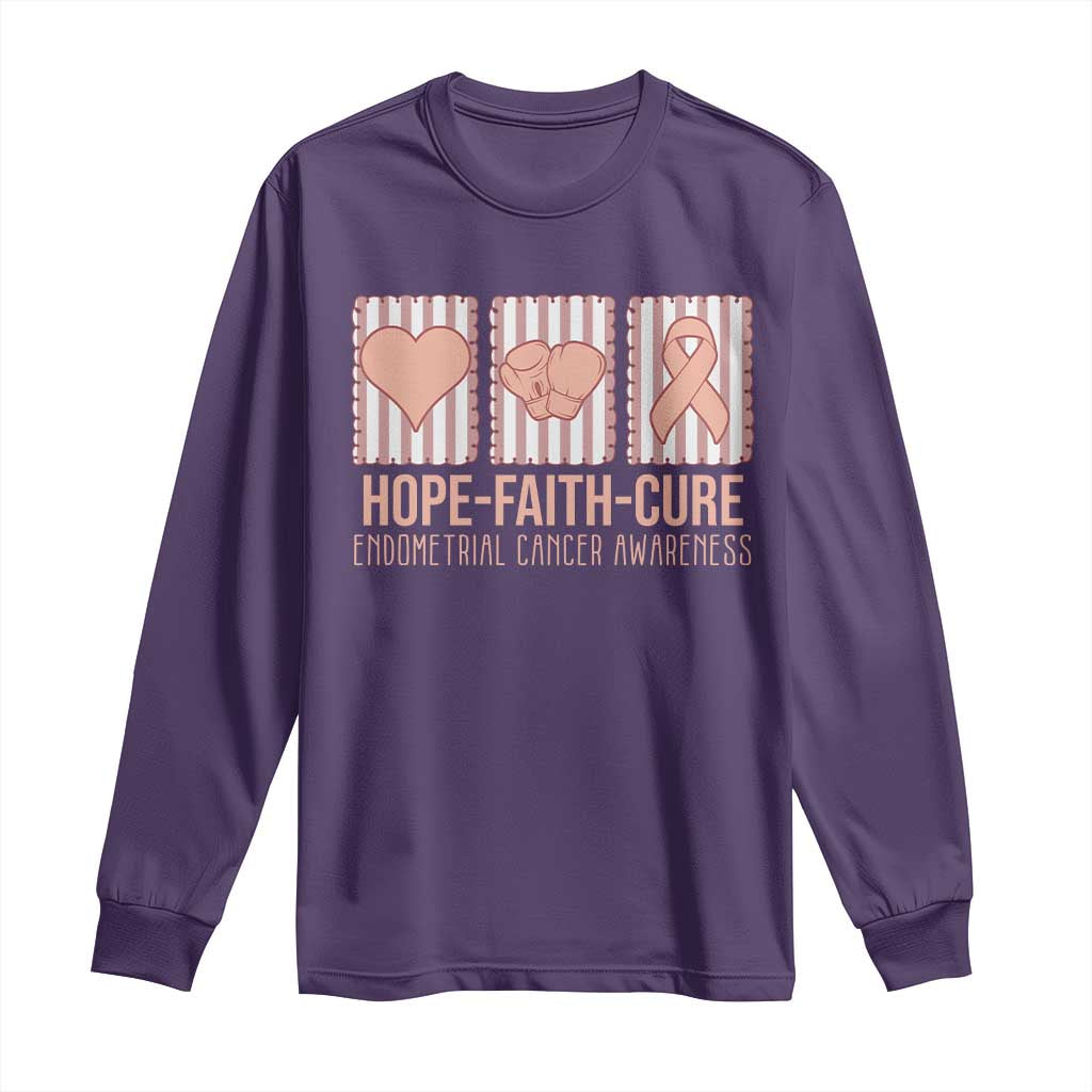 Endometrial Cancer Awareness Long Sleeve Shirt Hope Faith Cure Peach Ribbon